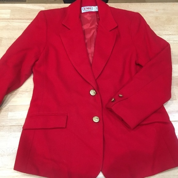 Vintage lipstick red wool blazer with gold buttons size 8 - Picture 1 of 3